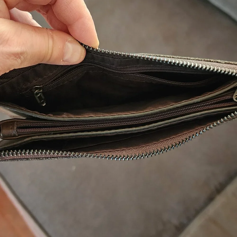 Brown Vegan Leather Wallet Wristlet